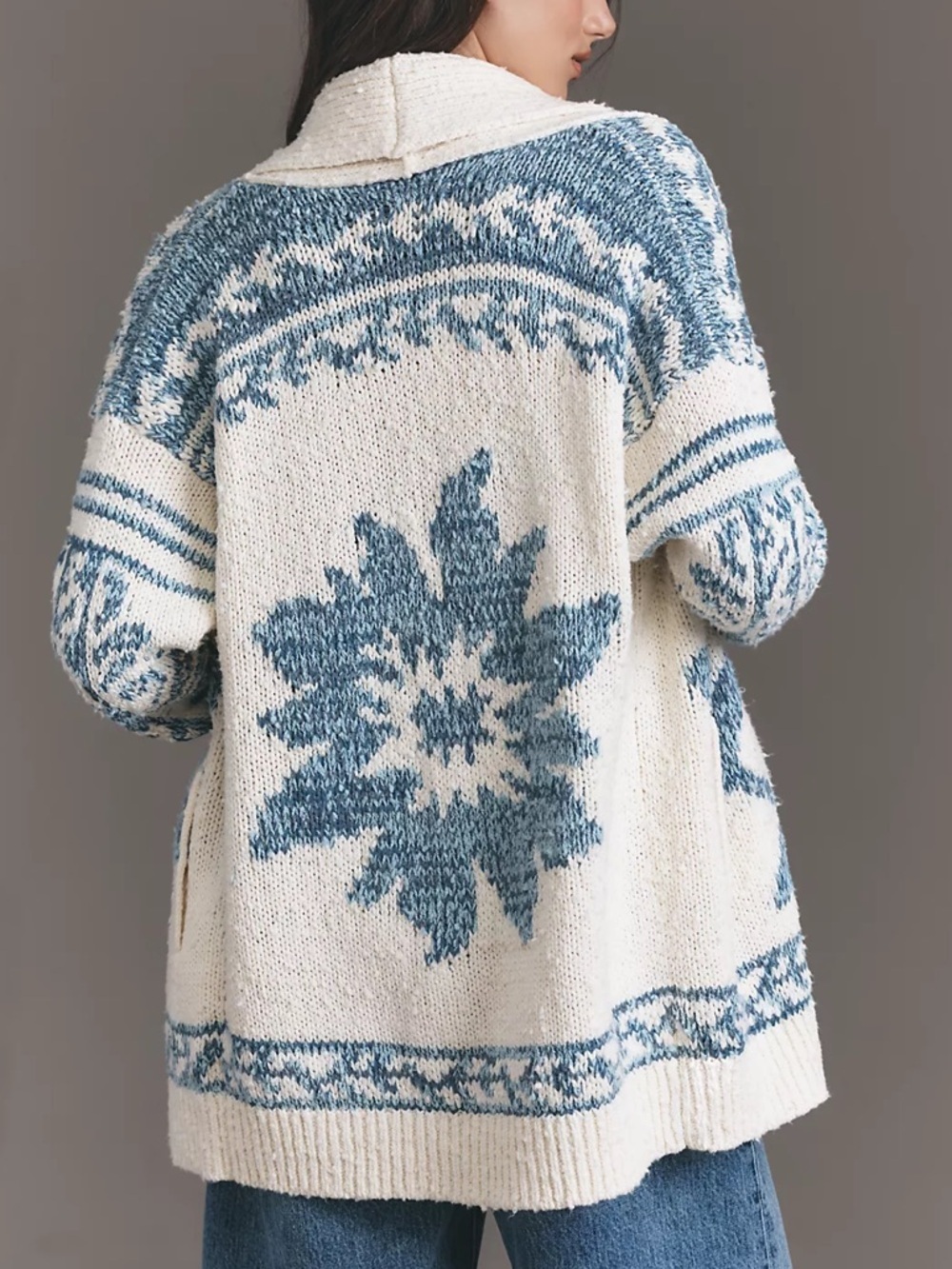 Pilcro Folded Collar Cardigan Sweater - Blue and White - Womens Small / Medium